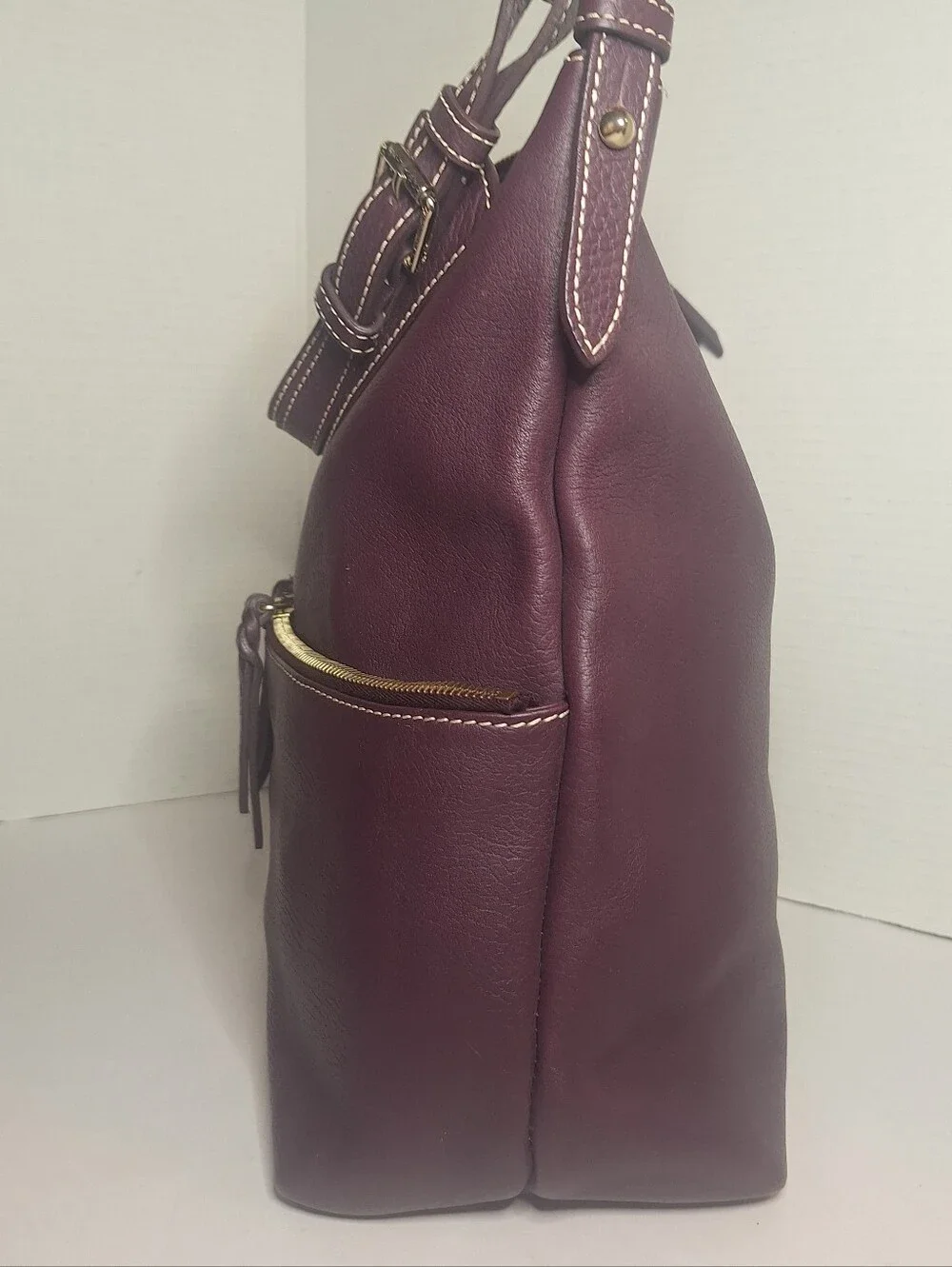 Dooney & Bourke Dillen Double Pocket Satchel Large Handbag Purse Purple Plum